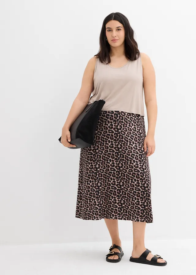 Shirtjurk van een soepele viscose-elastanmix, Kleur: natuursteen luipaardprint
