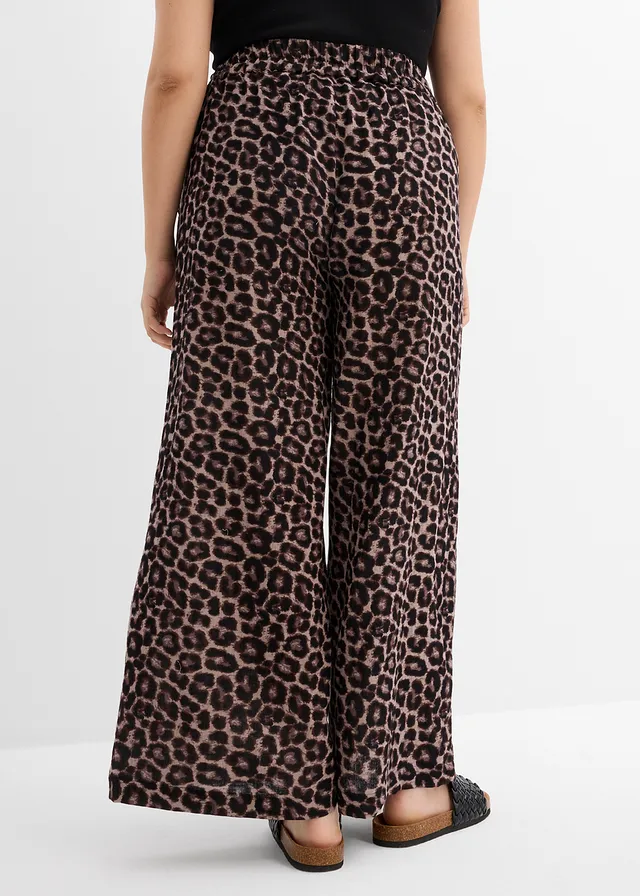Pantalon palazzo en gaze de coton, Couleur: beige léopard