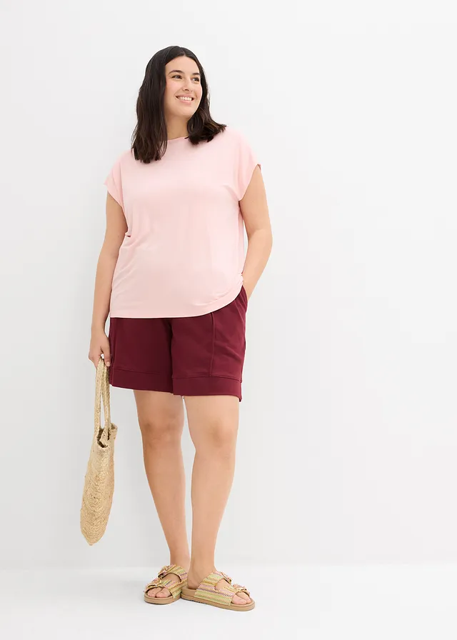 Short sweat en coton mélangé, Couleur: rouge érable