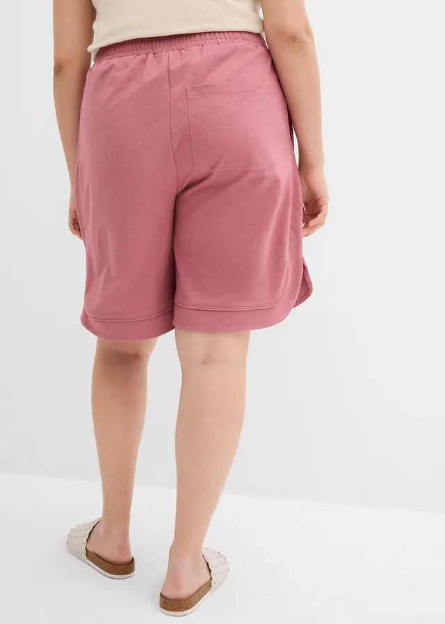 Short large en tissu sweat, Couleur: vieux rose chiné