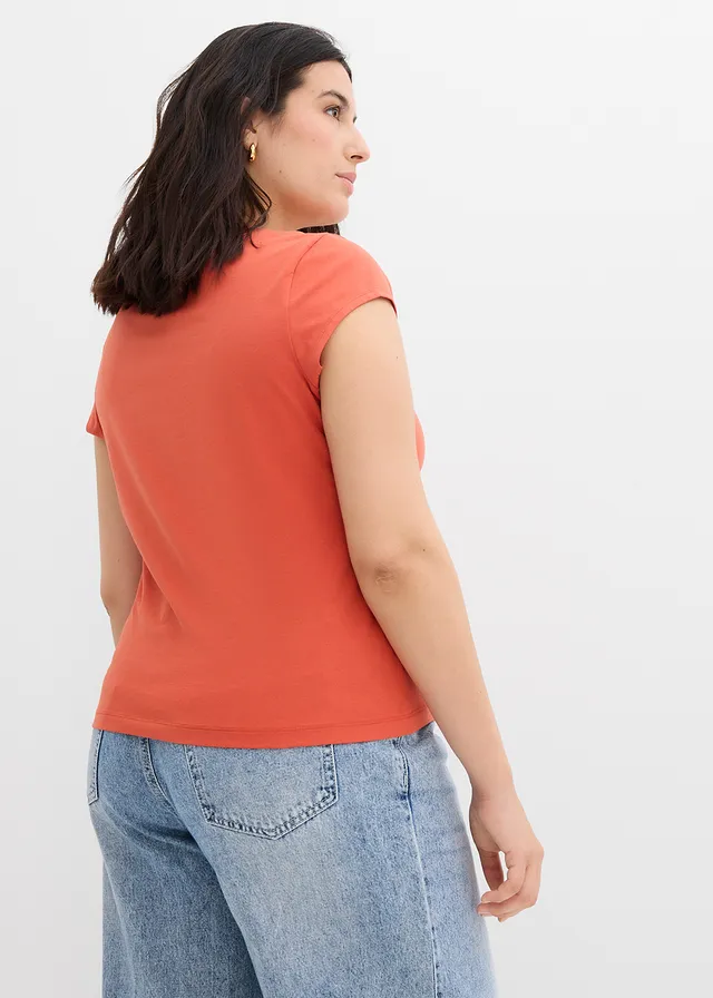 T-shirt met biologisch katoen, Kleur: kaneelrood