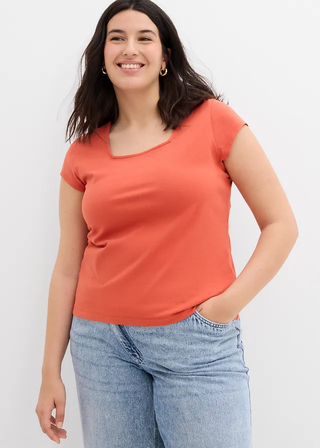 T-shirt met biologisch katoen, Kleur: kaneelrood