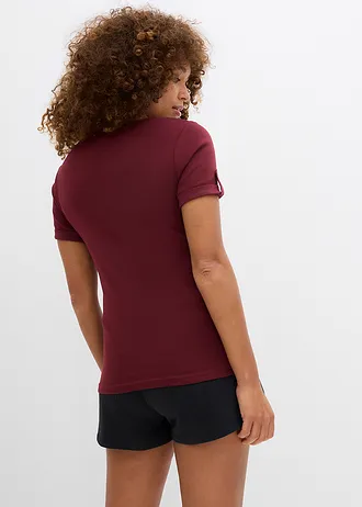 Prążkowana bluzka Henley z czystej bawełny • czerwony klonowy • sklep bonprix