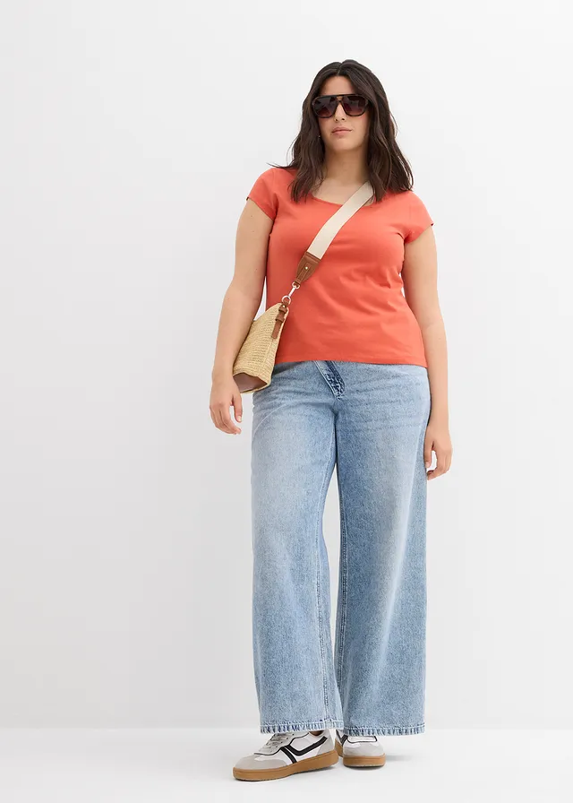T-shirt met biologisch katoen, Kleur: kaneelrood