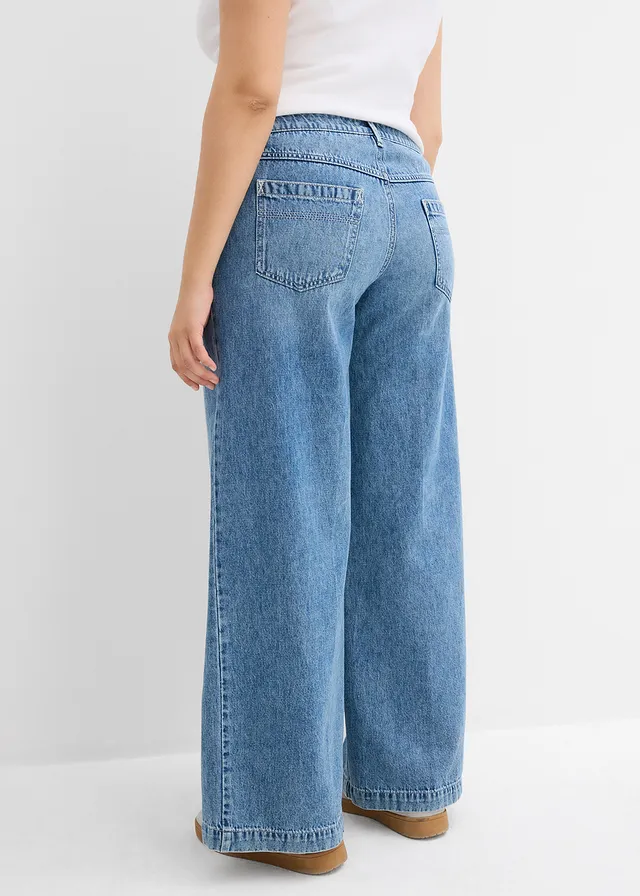 Džíny Wide Leg, Mid Waist, Low Stretch, Full Length, barva: modrá stone used