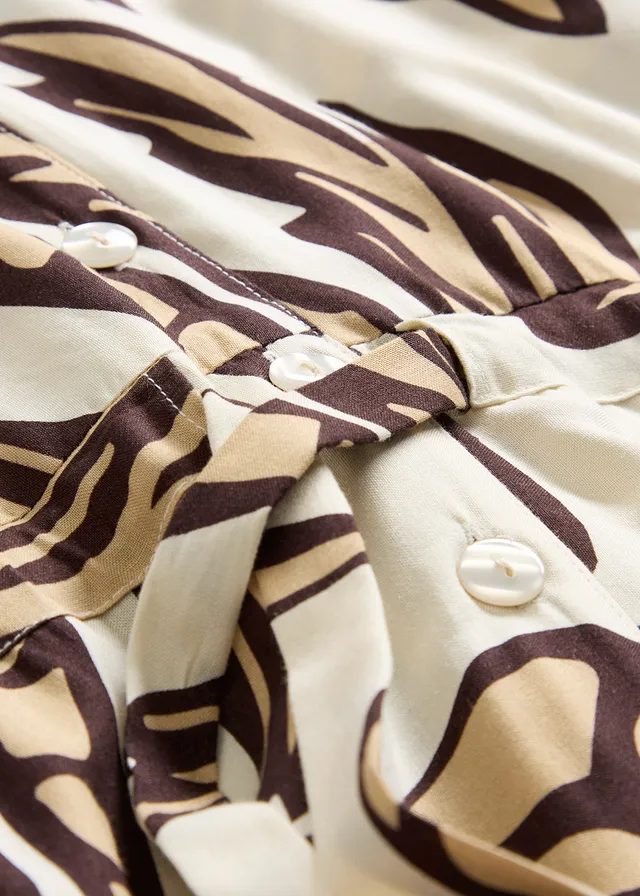 Mini jurk van soepele viscose met kimonomouwen • ecru-donkerbruin-new beige • product-page.page-title-suffix