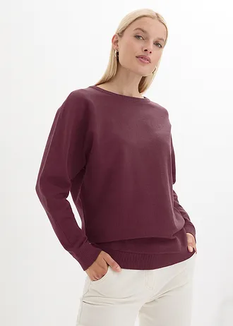 Svetr s netopýřími rukávy • vínová • bonprix obchod
