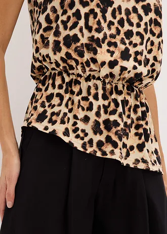 Top s asymetrickým spodním okrajem • béžová + černá • bonprix obchod