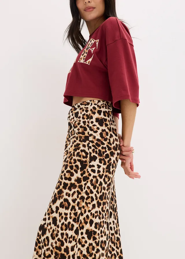 Midi rok van soepele viscose • beige-zwart luipaardprint • product-page.page-title-suffix