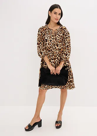 Tunikové šaty ze strukturovaného krepu s potiskem • béžovo-černá s leopardím potiskem • bonprix obchod