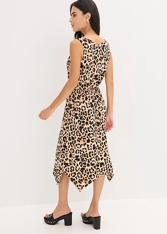 Gedessineerde jersey jurk, Kleur: beige-zwart luipaardprint