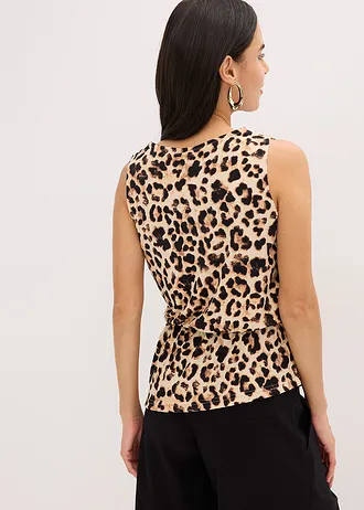 Top met asymmetrische zoom, Kleur: beige-zwart luipaardprint