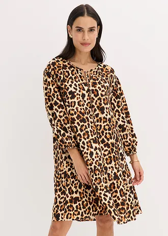 Tunikové šaty ze strukturovaného krepu s potiskem • béžovo-černá s leopardím potiskem • bonprix obchod