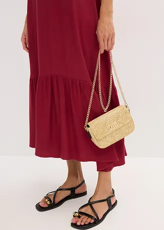 Midi šaty s volány, ze strukturovaného krepu • švestkově červená • bonprix obchod