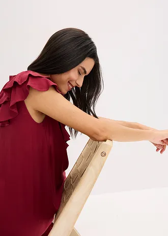 Midi šaty s volány, ze strukturovaného krepu • švestkově červená • bonprix obchod