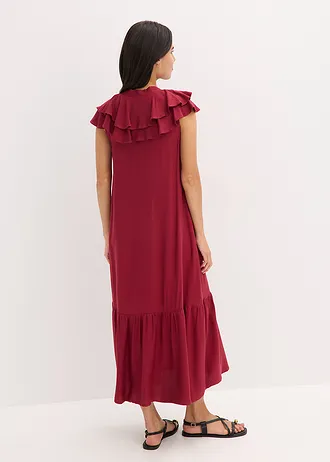 Robe midi avec volants en crêpe texturé, Couleur: prune