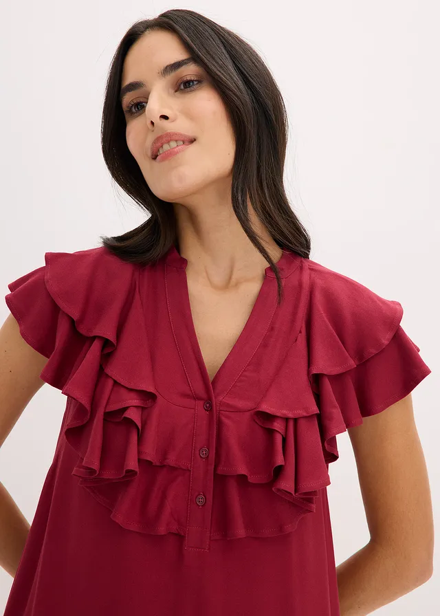 Robe midi avec volants en crêpe texturé • prune • product-page.page-title-suffix