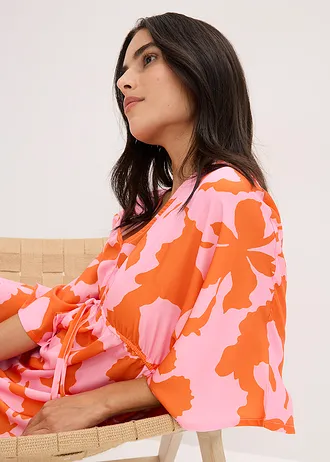 Rochie maxi din viscoză fluidă • liliachiu/oranj floral • magazin bonprix