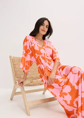 Maxi jurk van soepele viscose • lila-oranje gebloemd • bonprix online shop
