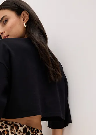 Krátké tričko z čisté organické bavlny • černá s leopardím potiskem • bonprix obchod