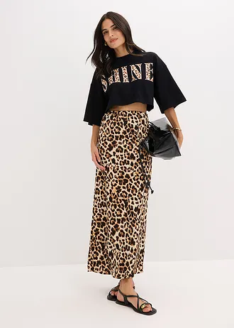 Cropped T-shirt van biologisch katoen • zwart luipaardprint • bonprix online shop