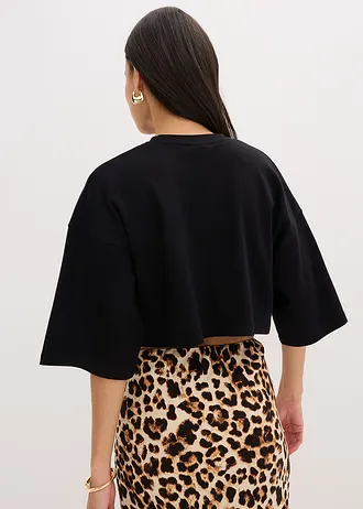 Cropped T-shirt van biologisch katoen • zwart luipaardprint • bonprix online shop