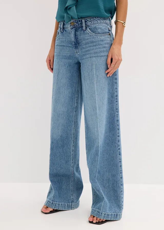 Jean large taille mi-haute, longueur sol, peu extensible • bleu stone used • product-page.page-title-suffix