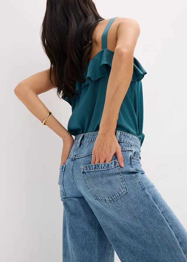 Jean large taille mi-haute, longueur sol, peu extensible • bleu stone used • product-page.page-title-suffix