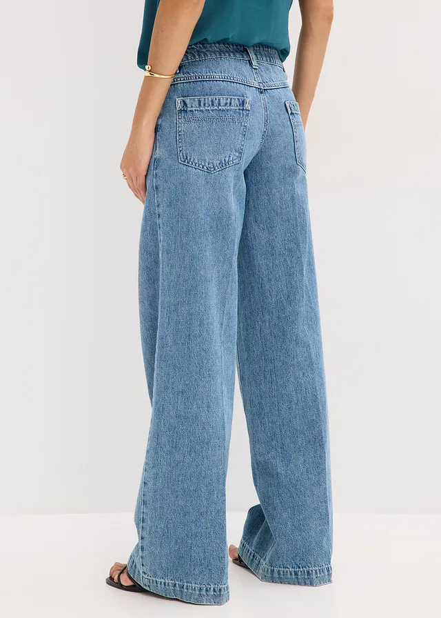 Jean large taille mi-haute, longueur sol, peu extensible • bleu stone used • product-page.page-title-suffix