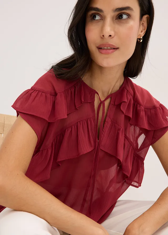 Blouse van chiffon met volants • pruimrood • product-page.page-title-suffix