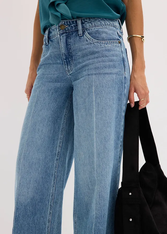 Jean large taille mi-haute, longueur sol, peu extensible • bleu stone used • product-page.page-title-suffix