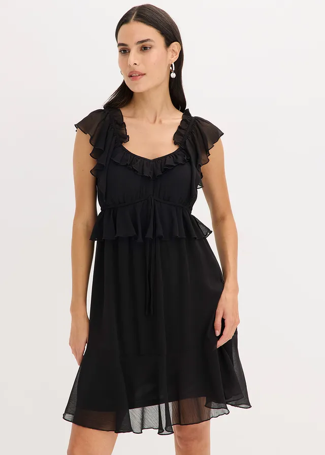 Robe trapèze en crêpe, Couleur: noir