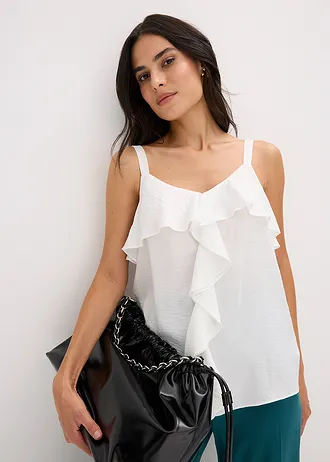 Top s úzkými ramínky, z lesklého saténu • přírodní bílá • bonprix obchod