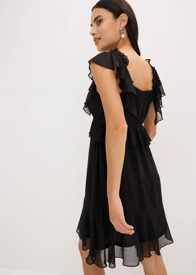 Robe trapèze en crêpe, Couleur: noir
