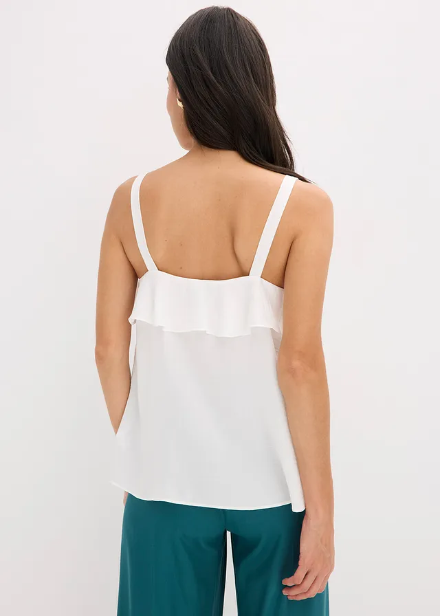 Top à bretelles fines en satin brillant • blanc cassé • product-page.page-title-suffix