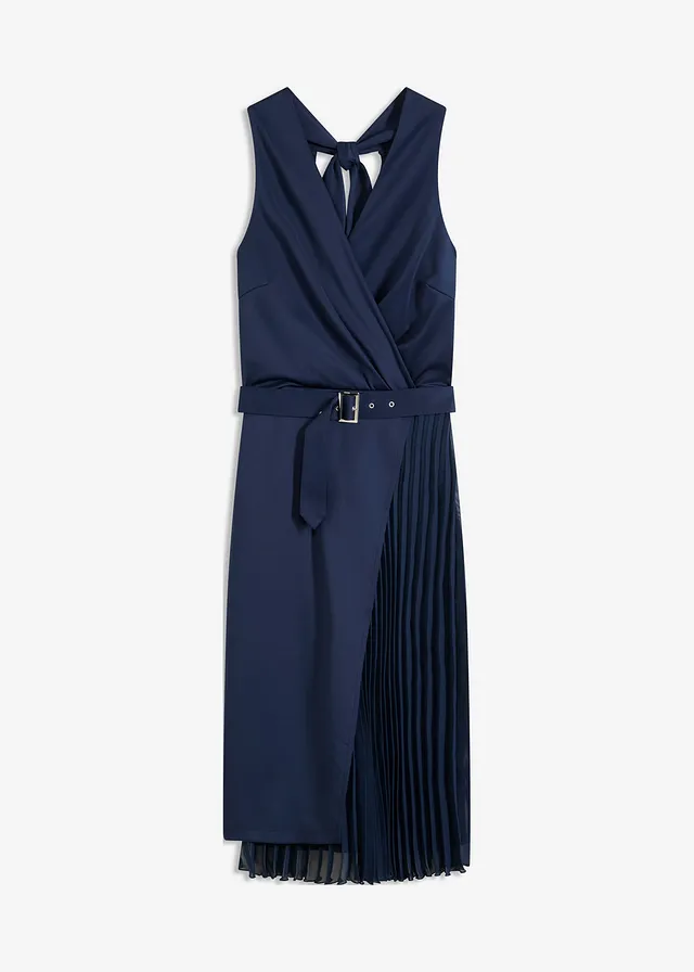 Robe midi aspect portefeuille à empiècement plissé
