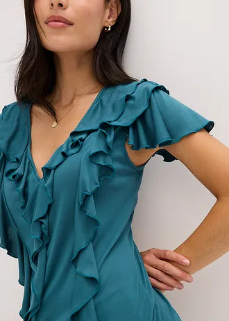 Tričko s volány, z měkké směsi s modalem • zelený pepř • bonprix obchod