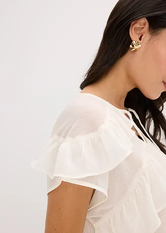 Sifon blúz fodorral • gyapjúfehér • bonprix áruház