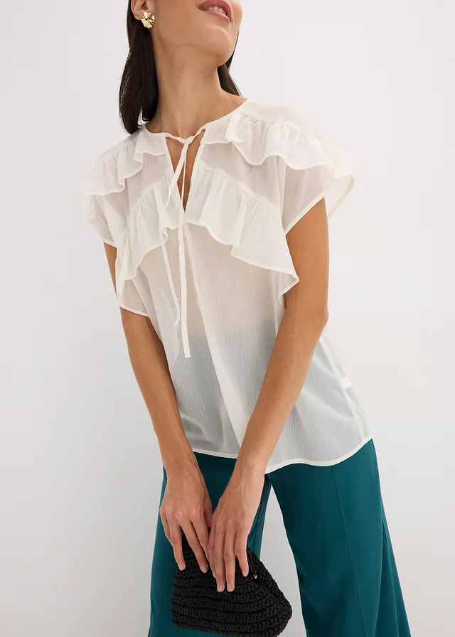 Blouse en crêpe à volants • écru • product-page.page-title-suffix