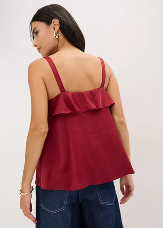 Top met spaghettibandjes in glanzend satijn, Kleur: rood