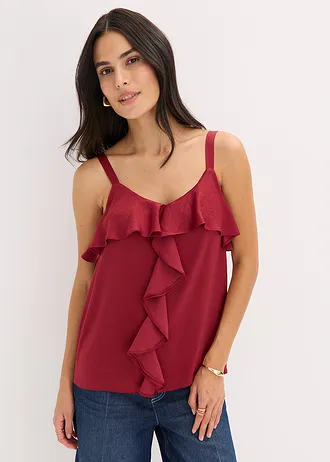 Top s úzkými ramínky, z lesklého saténu, barva: červená