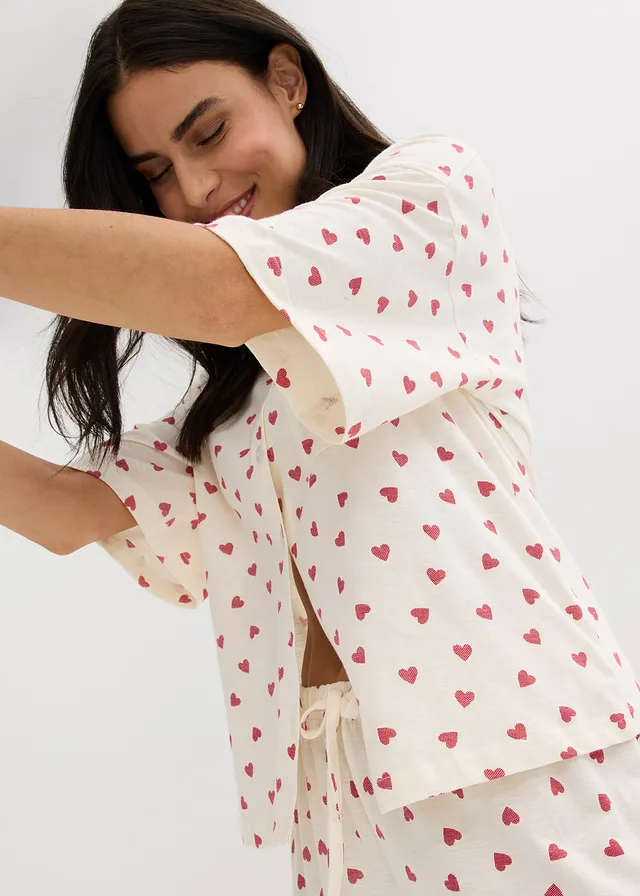 Pyjashort oversize en coton flammé • écru imprimé • Boutique bonprix