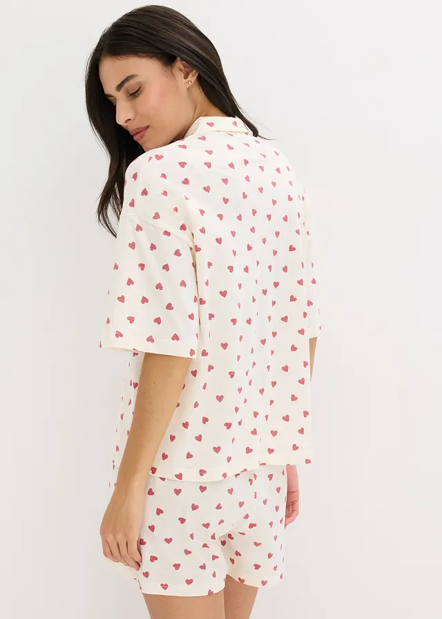 Pyjashort oversize en coton flammé • écru imprimé • Boutique bonprix