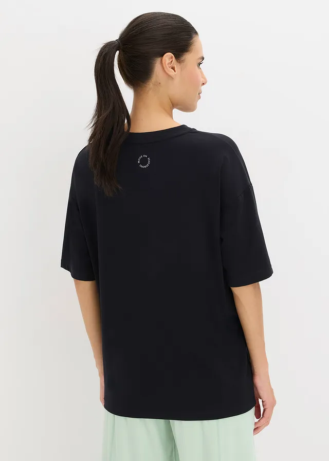T-shirt de sport oversize avec coton, séchage rapide, Couleur: noir