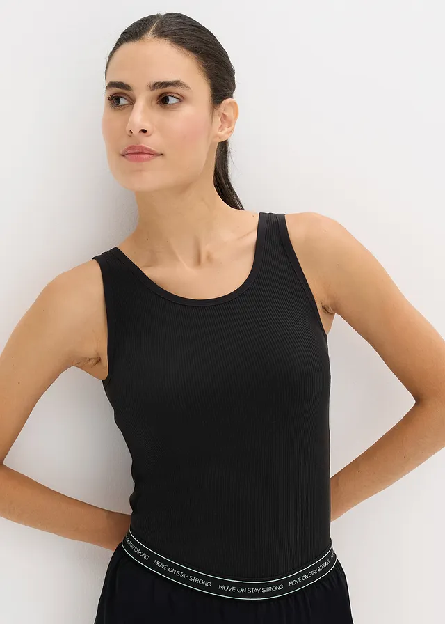 Seamless longtop van ribstof, Kleur: zwart