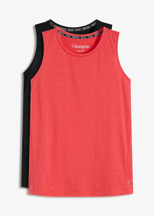 Lot de 2 débardeurs de sport à séchage rapide, Couleur: noir/rose paradis