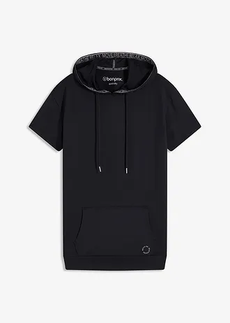 Oversize sportovní triko s kapucí, rychleschnoucí, barva: černá