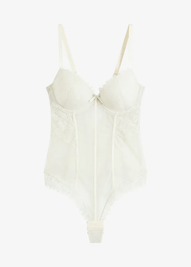 Body s tangy a pružnou krajkou • stříbrnozelená • bonprix obchod