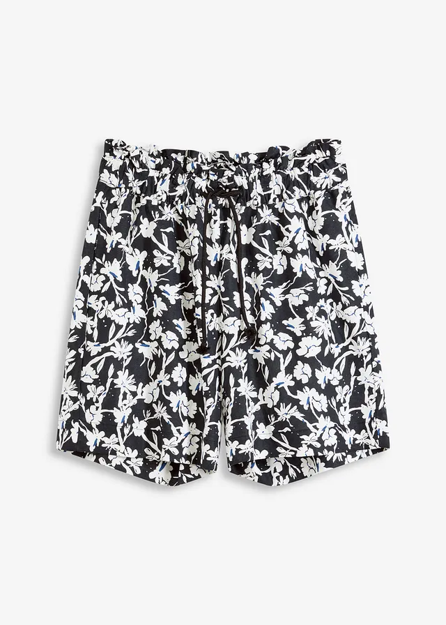 Linnen short, Kleur: zwart-wolwit-gentiaanblauw gebloemd