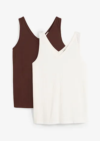 Tanktop van katoen (set van 2), Kleur: wolwit-terrabruin